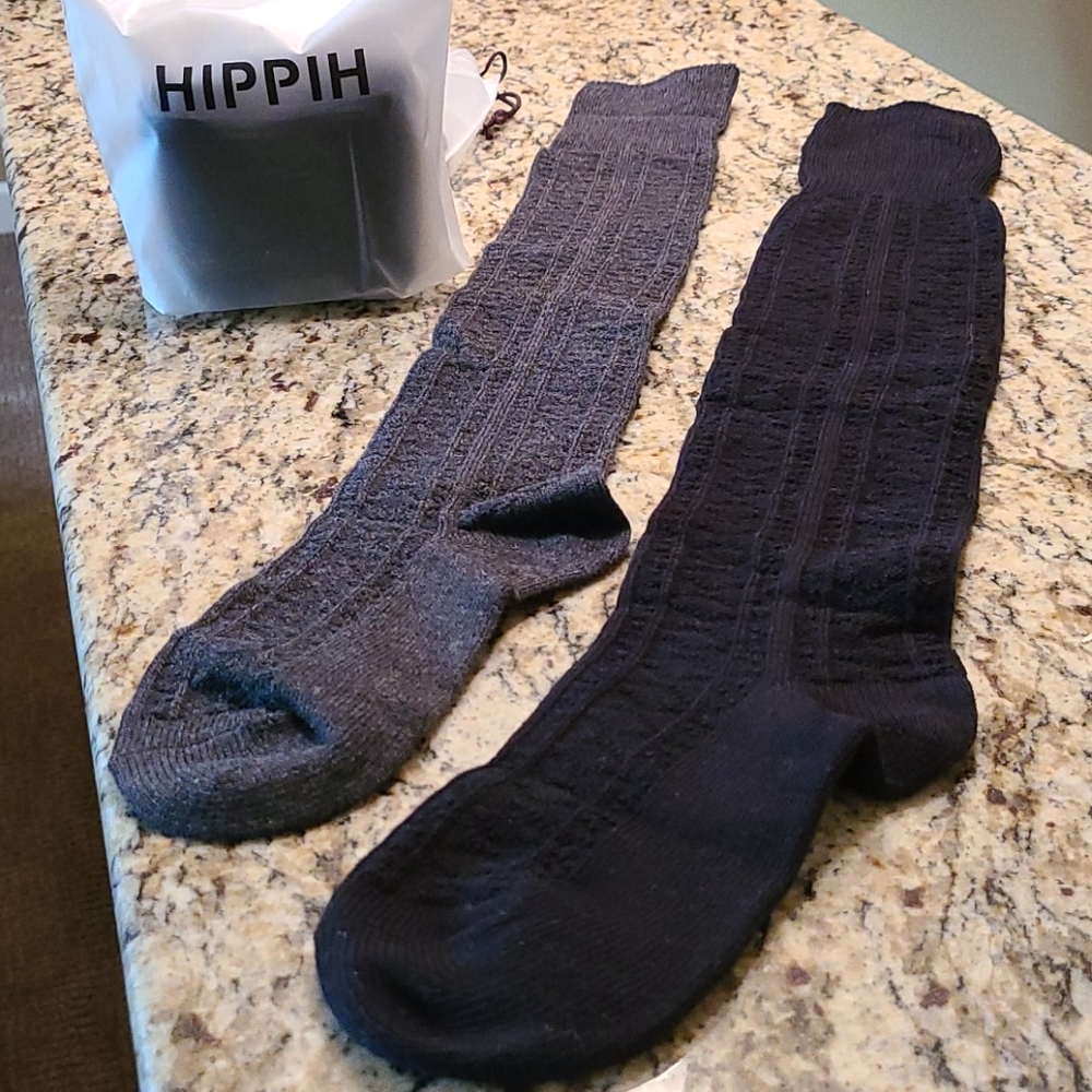 NWT 2 pairs cable knit thigh high socks black gray
